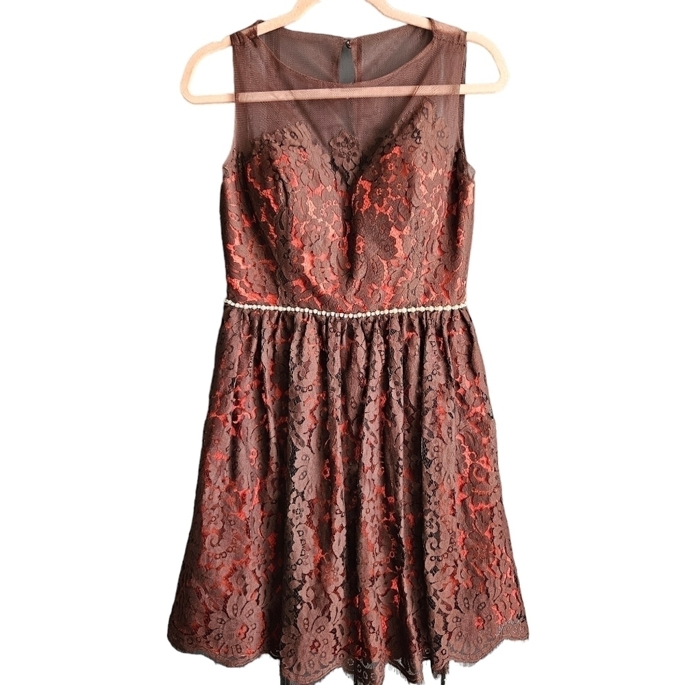 Christina Wu Brown Lace Pearl & Diamond Waist Short‎ Whimsigoth Dress Sz 8